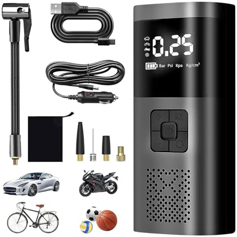 Höst elektrisk luftpump 12 V 6 000 mAh uppladdningsbart bildäck pump med USB för bil
