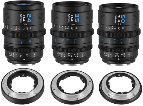 SIRUI VP-1 Vision Prime 1 T1.4 Full Frame Cine Lens Set, 24mm, 35mm, 50mm Manual Focus Cinema Lens with Pre-Installed E Mount, Interchangeable RF/Z/L Mounts (Black)