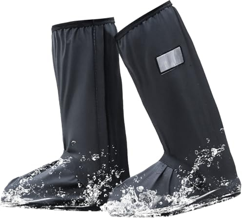 Couvre Chaussures Imperméables, pliables et imperméables,antidérapants, réutilisables, avec bandes réfléchissantes,Semelle Antidérapante Moto Bicyclette Surchaussures Étanches Pluie (43-45 EU)