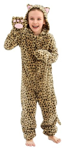 AUYAO Disfraz Leopardo Niñas, Mono de Animales para Niños, Disfraces Niñas, Mono de Guepardo, Cosplay Carnaval Onesie para Niñas Niños, 110cm