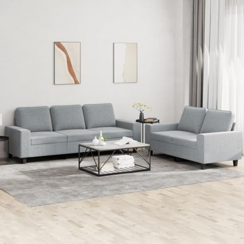 QJBSAVVA Ensemble de canapé 2 places et 3 places en tissu polyester résistant avec armature en métal et contreplaqué, confortable pour salon et balcon Gris clair
