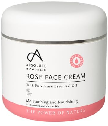 Absolute Aromas Rose Face Cream 50ml - Natural Moisturiser with Pure Rose Essential Oil - Hydrating, Soothing & Anti-Ageing Face Cream for Dry or Sensitive Skin