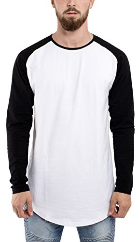 Blackskies Baseball Longsleeve T-Shirt | Long Oversize Fashion Basic Manches Longues Raglan Hommes Long Tee Melliert - Blanc-Noir Small S