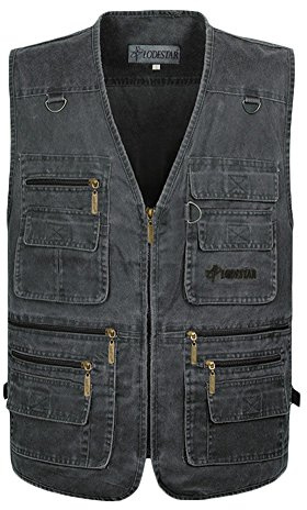 Yonglan Herren Jagd- Und Anglerweste Arbeitsweste Multi-Taschen Freizeit Outdoor Trekking Weste Freiwillige Weste Grau 7XL
