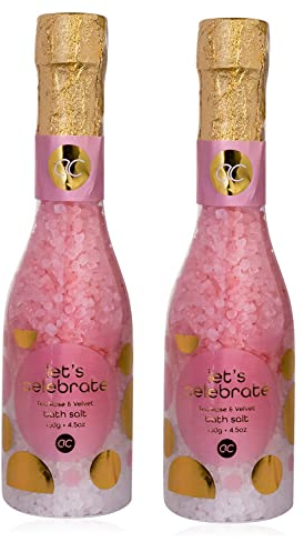 Badesalz rosa 'Let's Celebrate', 2er Set - Badezusatz Sektflasche, Badekristalle rosa, Wellness Geschenk