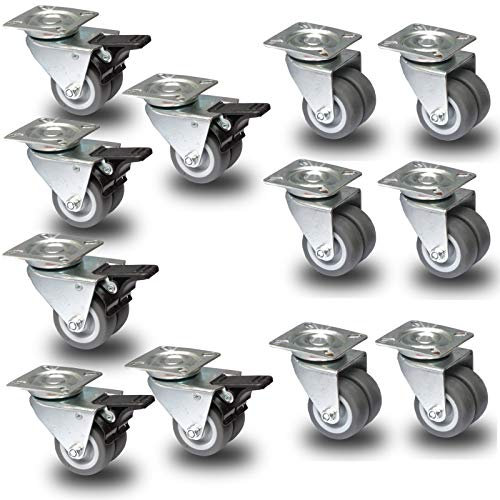 PRIOstahl® - Juego de ruedas dobles para aparatos, ruedas giratorias, 50 mm, 2 ruedas giratorias y 2 ruedas giratorias con freno (4 ruedas)