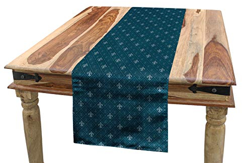 ABAKUHAUS Fleur De Lis Tischläufer, Mittelalter Entwurf, Esszimmer Küche Rechteckiger Dekorativer Tischläufer, 40 x 300 cm, Blau grau