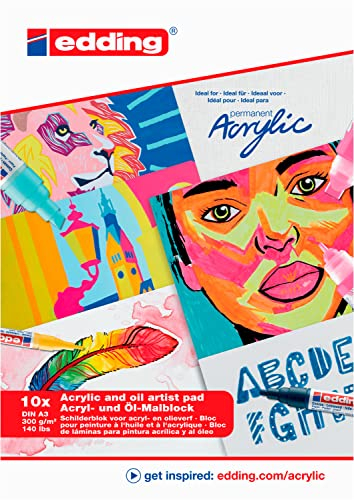 edding 30010 Acryl- und Ölmalblock - weiß - 10 Blätter in A3 - 300 g/m² dickes Acrylpapier - Leinwandähnliches Papier für Acryl- und Ölfarbe, säurefrei, ideal für jedes künstlerisches Niveau