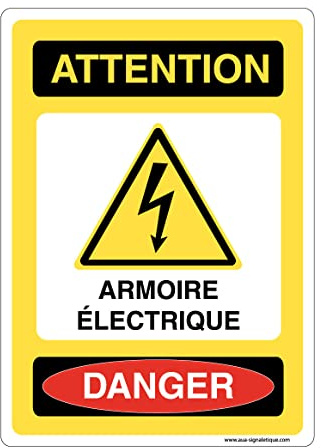 AUA SIGNALETIQUE - Panneau Signalisation avec Coins arrondis - Attention Armoire Électrique - 150x210 mm, Aluminium Dibond 3mm