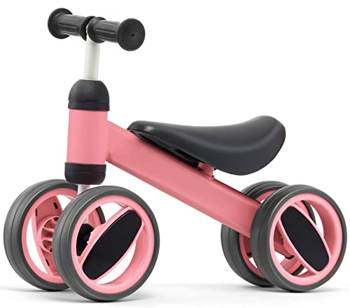 COSTWAY Laufrad ab 1 Jahr, Lauflernrad 4 Räder, Kinderlaufrad ohne Pedal, Balance Fahrrad, Sitzhöhe 24cm (Rosa)
