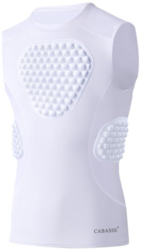 Cabasse Youth Padded Protective Shirt, Chest Rib Protector Heart Guard Sternum Shirt for Football Paintball Baseball (White, Large)