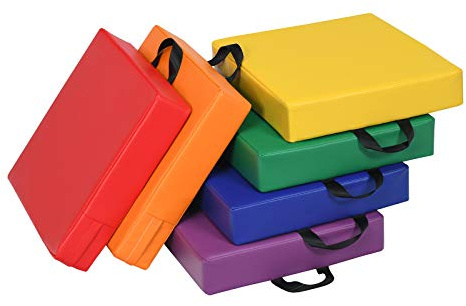 6 Pcs Square Floor Cushions for Kids, 15'' Soft Foam Floor Seating w/Handles, Colored Flexible Seating for Classroom Elementary, Story Time, Kindergarten, Daycare, Preschool & Nursery