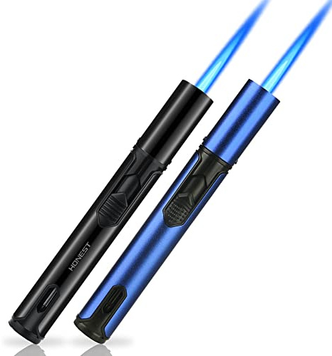 PROMISE Torch Lighters, Butane Lighters Refillable Single Jet Flame for Candle Grill BBQ Camping (Black+Blue)