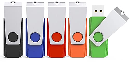 KEXIN USB Stick 128GB 5 Stück Speicherstick Rotate USB Sticks Metall Mehrfarbig USB 2.0 Flash-Laufwerk Flash Drive mit LED Licht (USB 64GB, 5er Pack, Bunt, Rot,Grün,Schwarz,Blau,Orange)