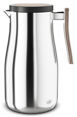 alfi STUDIO ALLURE 1,0l, Edelstahl poliert mit Holz-Elementen, Isolierkanne aus doppelwandigem Edelstahl, Thermoskanne hält 12 Stunden warm, 24 Stunden kalt, Drehverschluss, Öffnung groß, BPA-frei