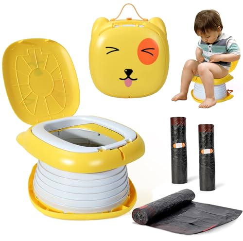 Orzbow Kindertoilette,Tragbarer Kinder Toiletten mit 45 Stück Töpfchenbeutel,Keine Installation Erforderlich, Einfach zu Verwenden und zu Lagern, inkl. Reisetasche (Gelb)