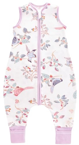 Chilsuessy Babysovsäck med ben, 1,5 tog sovsäck 100 % bomull, året runt-sovsäck med fötter, babysovsäck, sovsäck barn, 1,5 tog/fåglar, 90 cm/babyhöjd 95–105 cm