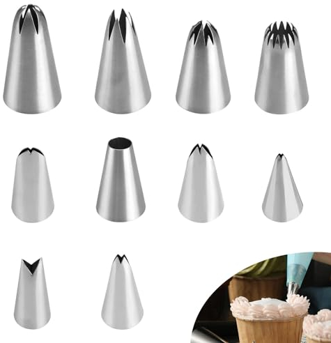 WJUAN 10 Stück Spritztüllen, Edelstahl Tüllen für Spritzbeutel, Verschiedene Formen Spritztülle, Einfach zu Säubern Zur Herstellung Ausgefallener Dessert Cupcakes und Kekse