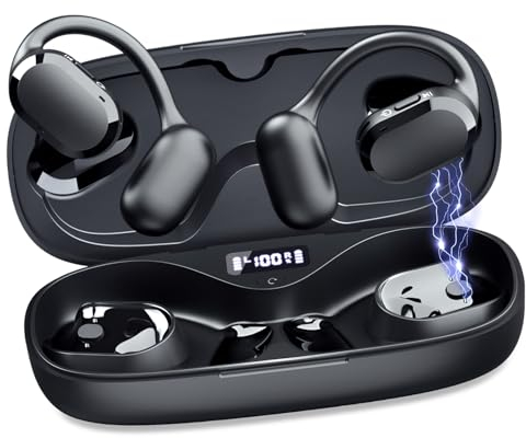 Selforgo Écouteurs supra-auriculaires ouverts IP67 Waterproof True Wireless avec Dual DSP Noise Cancelling Mic Bluetooth 5.4 étui de charge LED 40h