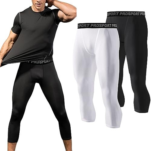 Hotfiary 2 Pack Herren 3/4 Kompressions Hosen Leggings Sportstrumpfhosen Sportlicher Baselayer Workout Laufsport Yoga Basketball Fitness Hosen Schnell trocken