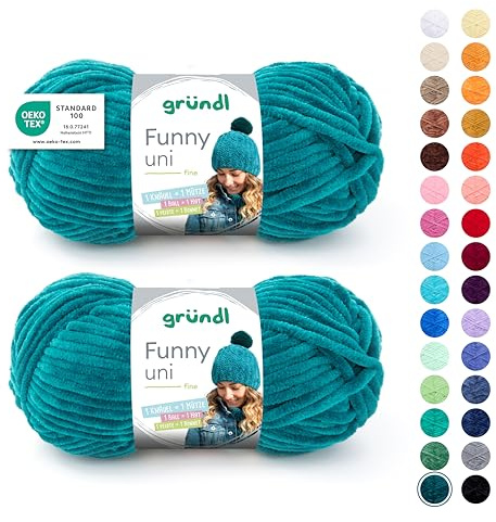 Gründl Laine Funny uni Laine chenille 2 pelotes 100 g, Pétrole