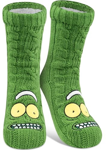 United Labels Rick and Morty Hut Socks - Green, Men's, One Size, Slouch Socks, Ankle Length, Sherpa Lining, Fluffy, Warm, Cuddly, Winter Socks