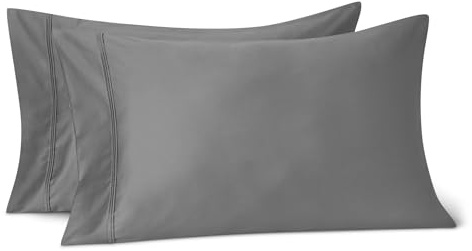 Amazon Basics Cotton Sateen Pillowcases, 400 Thread Count Pillow Cases 2 Pack, Super Soft, Standard 50 x 80 cm, Dark Grey