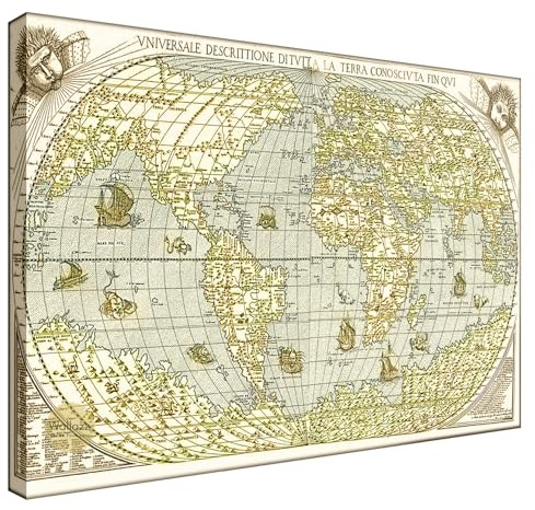 Wallazz Quadri Moderni Soggiorno Mondo, Mappamondo, Cartina Geografica - 100% Made in Italy - Stampa HD su Tela Canvas - Quadro Camera da Letto - Qualità Artigianale - 60x120cm
