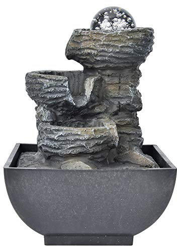 Pannelli da tavolo in resina, decorazione fontana con luce a LED e sfera di cristallo, pompa sommersa silenziosa, facile installazione per decorazioni per la casa (spina EU 220)