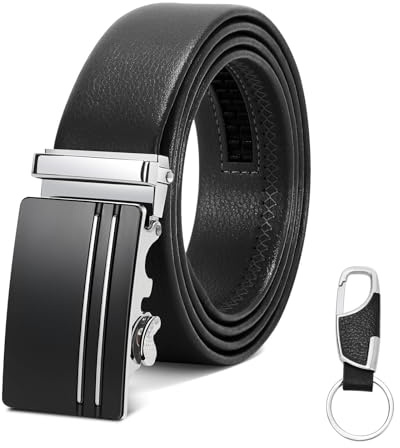 WERFORU Ceinture Homme Automatique, Ceinture à Cliquet Sans Trou Ajustable avec Porte-clés Gratuit pour Costume et Jeans, Large 3,5 cm