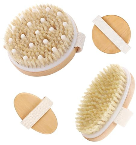 2 Stück Trockenbürste Körper + Nassbürste Set mit Naturborsten Duschbürste Dry Brushing Body Brush Massagebürste Lipödem Cellulite Trockenbürste Lymphdrainage Cellulite Bürste Peeling Bürste