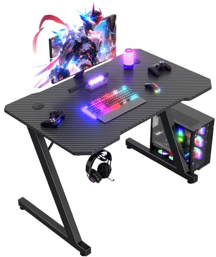JUMMICO Scrivania Gaming 80 x 52 cm, Tavolo Gaming Ergonomica, Scrivania per Computer Postazione Gamer con Piano del Tavolo in Fibra di Carbonio Adatto Sia per i Giocatori Che per l'uso in Ufficio.