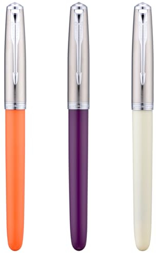 3 Jinhao 86 Fountain Pen Set (Orange, Purple and White Resin) Extra Fine Nib with Refillable Ink Converter