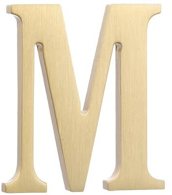 sourcing map 1.8 Inch House Letter, Brass Self-adhesive Mailbox Door Plaque, Brushed Finish Outdoor Address Sign for Office Hotel Apartments, Garden (Letter M, Gold Tone)