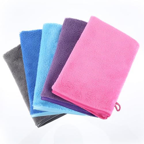Falzqq 5 Pcs Microfiber Face Cloth 6x8 Fast Drying Bath Mitt Shower Mitt Body Wash Cloth Super Absorbent Soft Lightweight Face Wash Towel for Travel, Gym, and Home Use