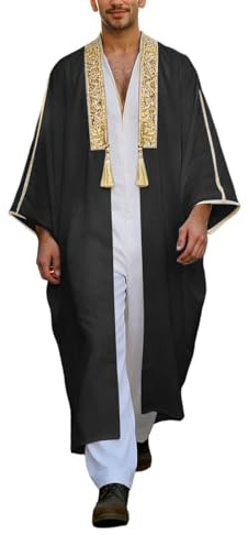 Générique Robes pour Hommes Robe Longue Abaya Chemise Longue de Style Arabe Vêtements Traditionnels Orientaux Chemise Ample Et Confortable Blouse Mi-Longue Jusqu'au Sol Blazer Élégant