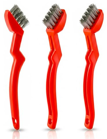 3-Pack Stainless Steel Wire Brush, 6.5 Inch Heavy Duty Cleaning Brush with Curved Ergonomic Handle, Stiff Steel Bristles for Rust Removal, Grill Grates, Metal Cleaning & Deburring