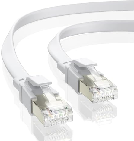 BAHIWOM Câble Ethernet Cat8 2m, 40 Gbps 2000MHz LAN Gigabit RJ45 plaqué or, câble de raccordement plat haut débit pour routeur, pour commutateur, pour ordinateur portable, pour TV -blanc
