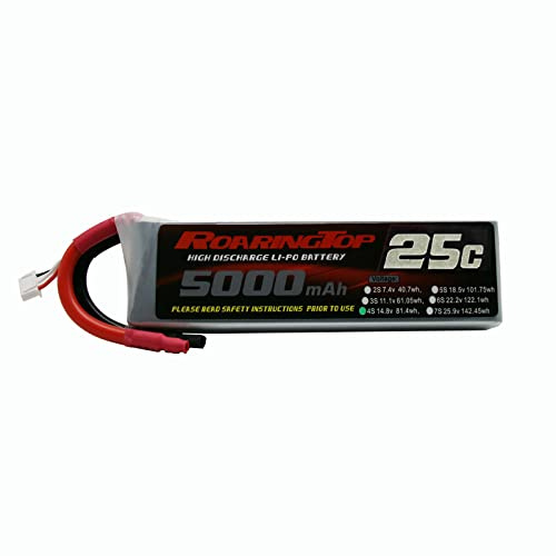 RoaringTop 4S Lipo Battery 14.8V 25C 5000mAh with Without Plug (Lead-out Wire) for RC Airplane Quadcopter Helicopter Drone Quadcopter FPV Model Racing Hobby