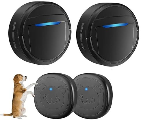 Whimsii Wireless Dog Doorbell, Ring Bell to Go Outside, IP55 Waterproof Buttons, 55 Melodies, 4 Volume Levels & 950ft Range (Black, 2 Receivers 2 Transmitters)