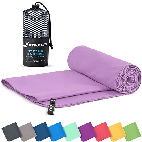 Fit-Flip Asciugamano microfibra - compatto e ultraleggero - asciugamani palestra - il perfetto telo mare grande - ottimale per viaggio, sport e piscina (60x120cm lilla)