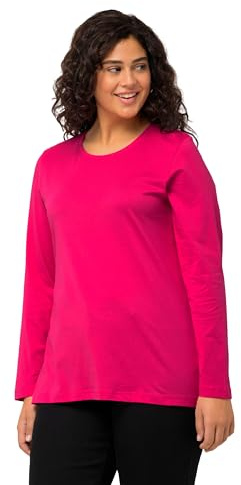 Ulla Popken T- Shirt à Col Rond Slim Manches Longues, Magentapink, 52-54 Femme
