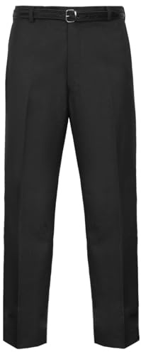 Mens Formal Classic Trousers Tailored Fit Vintage Casual Business Office Work Home Belted Waist Band Smart Dress Pants Straight Leg Flat Front Everpress Lightweight Easy Care Slant Pockets