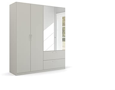 Rauch Möbel Pure by Quadra Spin Schrank Drehtürenschrank, Grau, 4-TRG. mit Spiegel, inkl. 2 Kleiderstangen, 2 Einlegeböden, 2 Schubkästen, BxHxT 181x210x54 cm