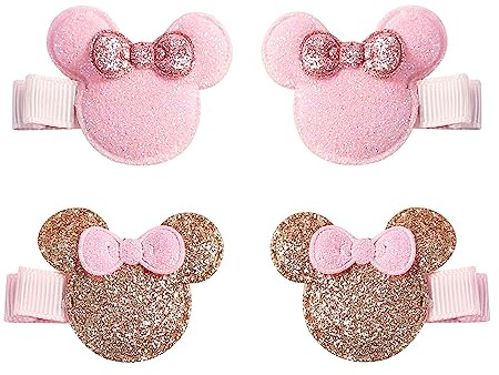 2 Pairs Mouse Ears Hair Clips Baby Girls 1.5 Inch Mini Hair Accessories Glitter Mouse Bow Barrettes Kids Cosplay Birthday Party Decorations 2 Left & 2 Right Clips