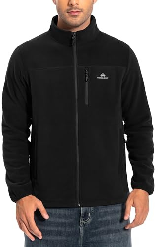 Pioneer Camp Fleecejacka för män, full dragkedja, utomhus, lätt vindtät jacka med dragkedja, svart, XL