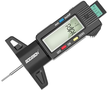 GODESON Tire Tread Depth Gauge, Digital Tire Tread Depth Gauge with 3 Modes-Fractional Inch, Decimal Inch and Millimeter, Tire Depth Gauge for Motorcycles, Cars, SUV, Easy to Read Tread Depth Gauge