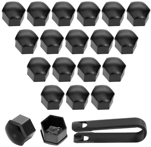 XIANGLONGY Juego de 21 Tapón para Tornillos Ruedas de Coche de 17 mm, Tapones Rueda Coche, 20 + 1 Tapas Tuercas Perno de Rueda, con Juego de Herramientas para Extracción de Coches. (Negro)