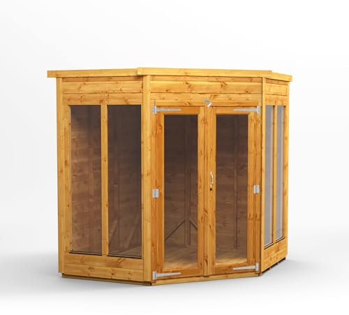Powersheds High Grade Premium 5-Sided Corner Summerhouse with PVC Window sills made from 12mm Extra Thick Timber & Toughened Glass, for all Storage & Outdoor Needs (6x6)