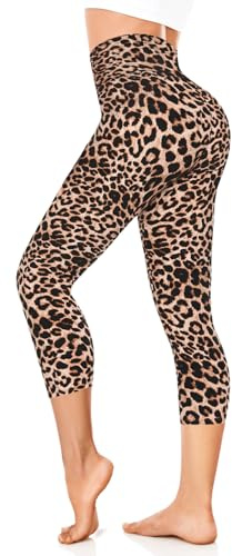 FuelMeFoot 3/4 Leggins Capri Vita Alta Donna, Sportivi Vita Alta Anticellulite Pantaloni, per Sport, Fitness,Pilates,Yoga, Allenamento, Corsae, Palestra.A5-Leopard L/XL